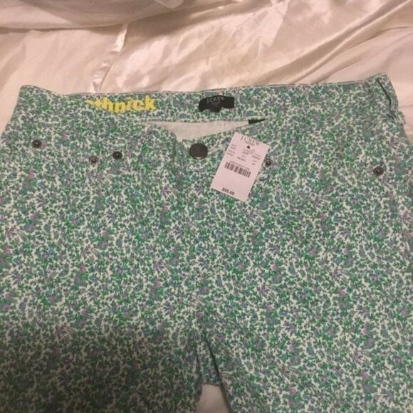 J Crew Floral Print Toothpick Stretch Floral Straight Leg Zip Green Jeans 31 - Picture 4 of 12